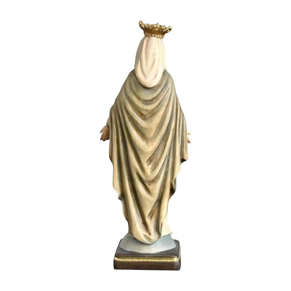 Statue Madonna with Crown and Welcoming Gesture, Val Gardena Wood Sculpture