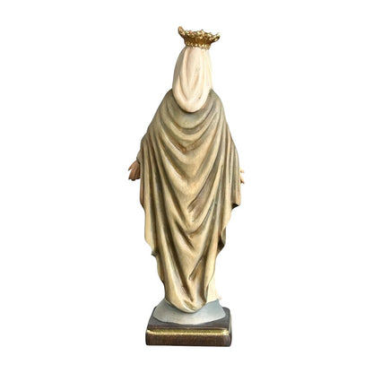 Statue Madonna with Crown and Welcoming Gesture, Val Gardena Wood Sculpture