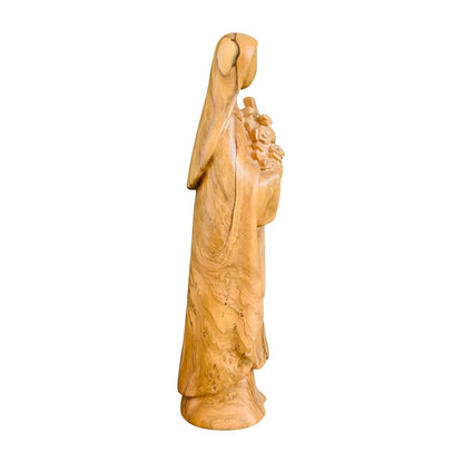 Sculpture of Saint Therese of Lisieux with Roses, Carved Wood Val Gardena