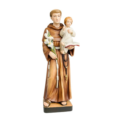 Wooden Statue of Saint Anthony of Padua with Child | Handcrafted Sculpture Val Gardena