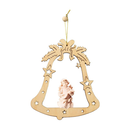 Christmas Ornament Musician Angel in Carved Wood Bell Val Gardena