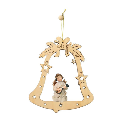Christmas Ornament Musician Angel in Carved Wood Bell Val Gardena