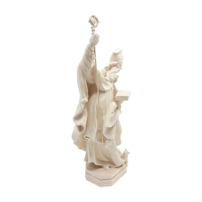 Statue of Saint Heribert Bishop with Crozier and Book, Polychrome Wood Sculpture