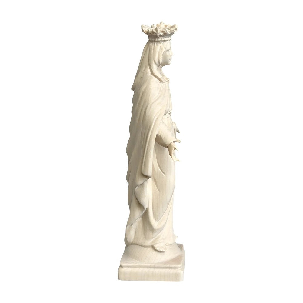 Statue Madonna with Crown and Welcoming Gesture, Val Gardena Wood Sculpture