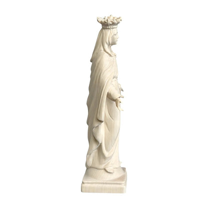Statue Madonna with Crown and Welcoming Gesture, Val Gardena Wood Sculpture