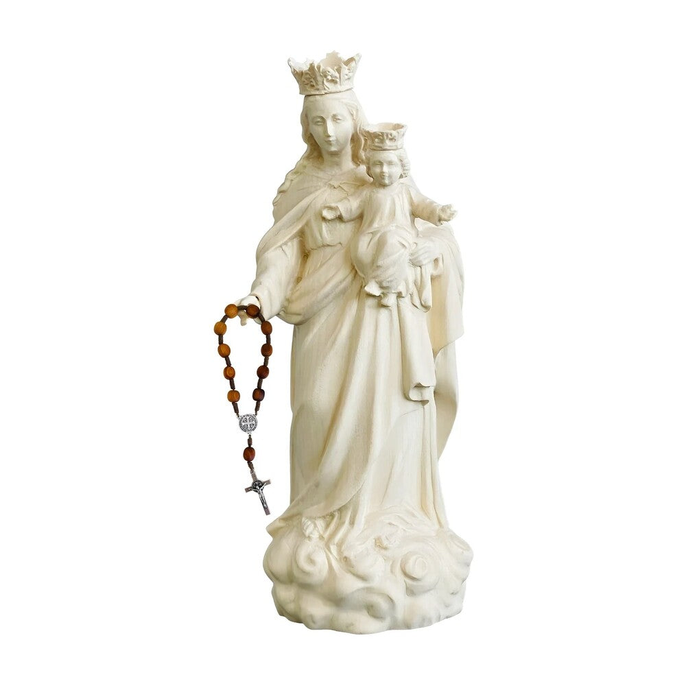 Our Lady of the Rosary with Child Statue Val Gardena Wood