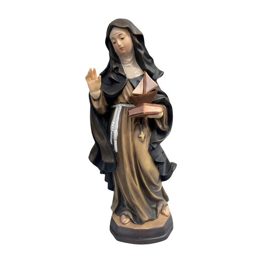 Hand-Carved and Painted Wooden Statue of Santa Monica with Little Boat