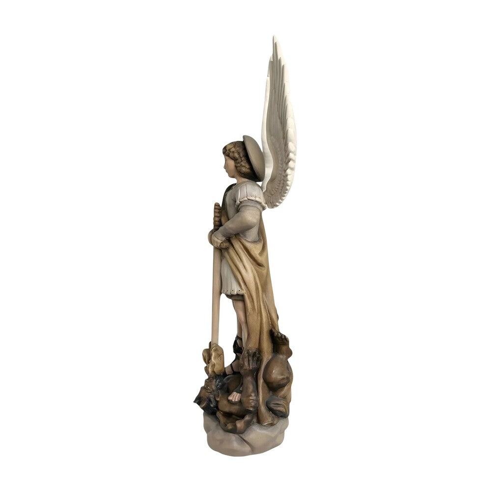Saint Michael Archangel with Sword and Devil - Sacred Wood Carving from Val Gardena