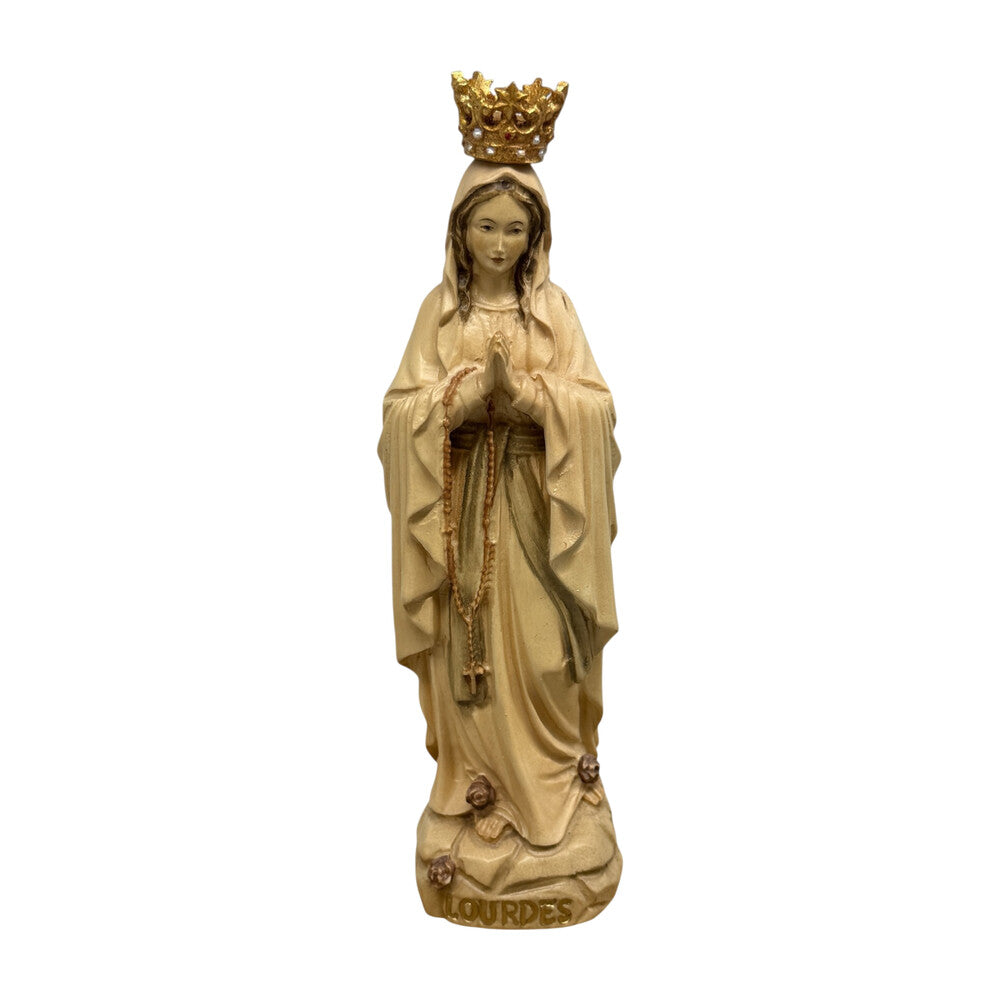 Our Lady of Lourdes Statue with Golden Crown in Carved Wood