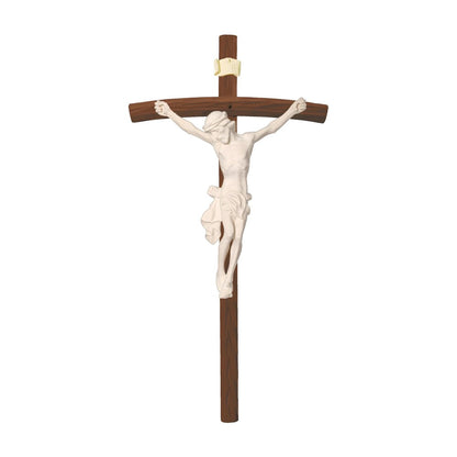 Crucified Christ Sculpture on Curved Cross Made of Val Gardena Wood