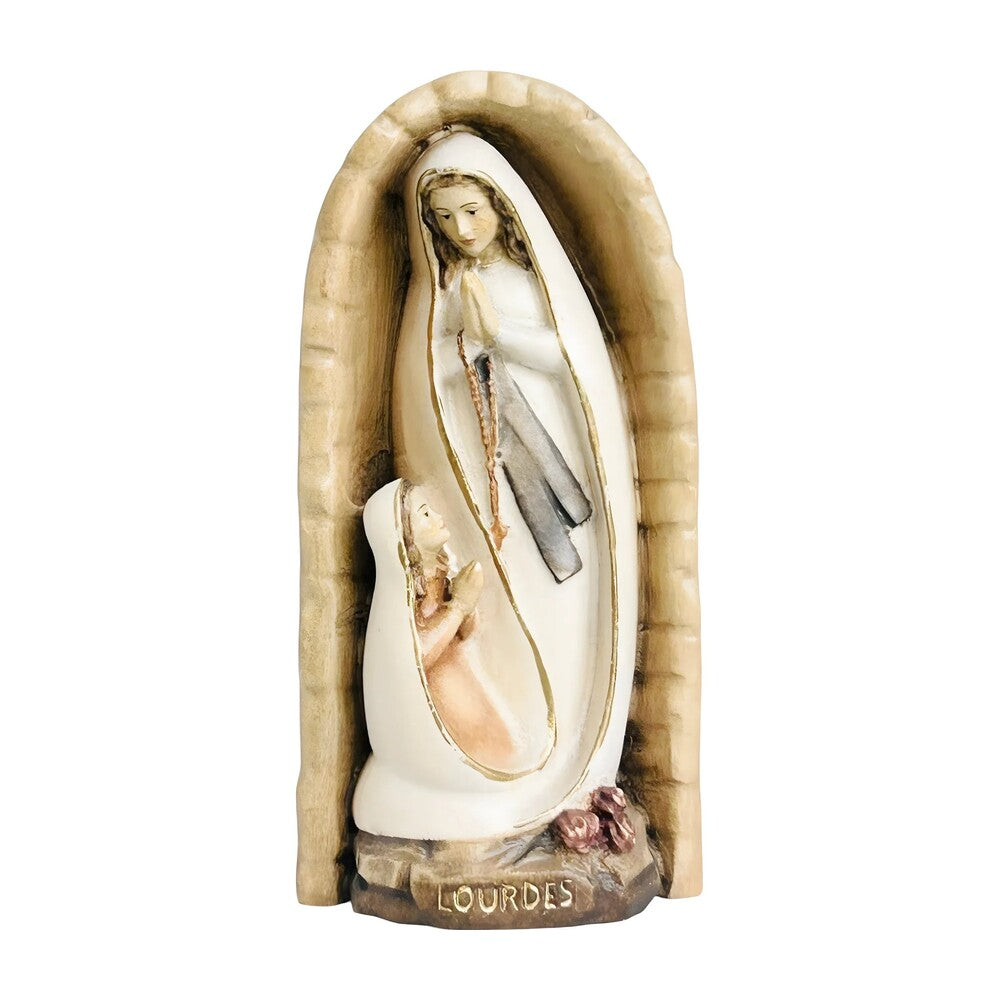 Lourdes Grotto Madonna Statue with Saint Bernadette | Val Gardena Wood Carving