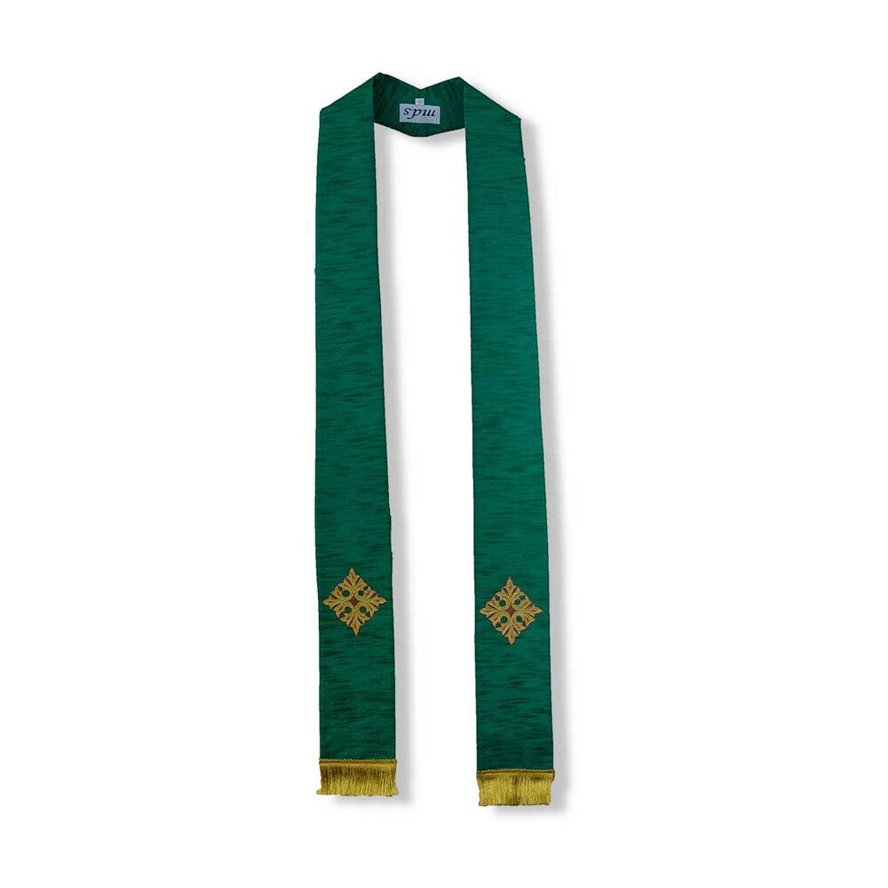 Green Overlay Stole With Flower Cross Design