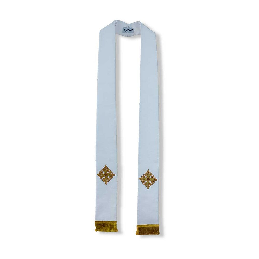 White Overlay Stole with Flower Cross Design