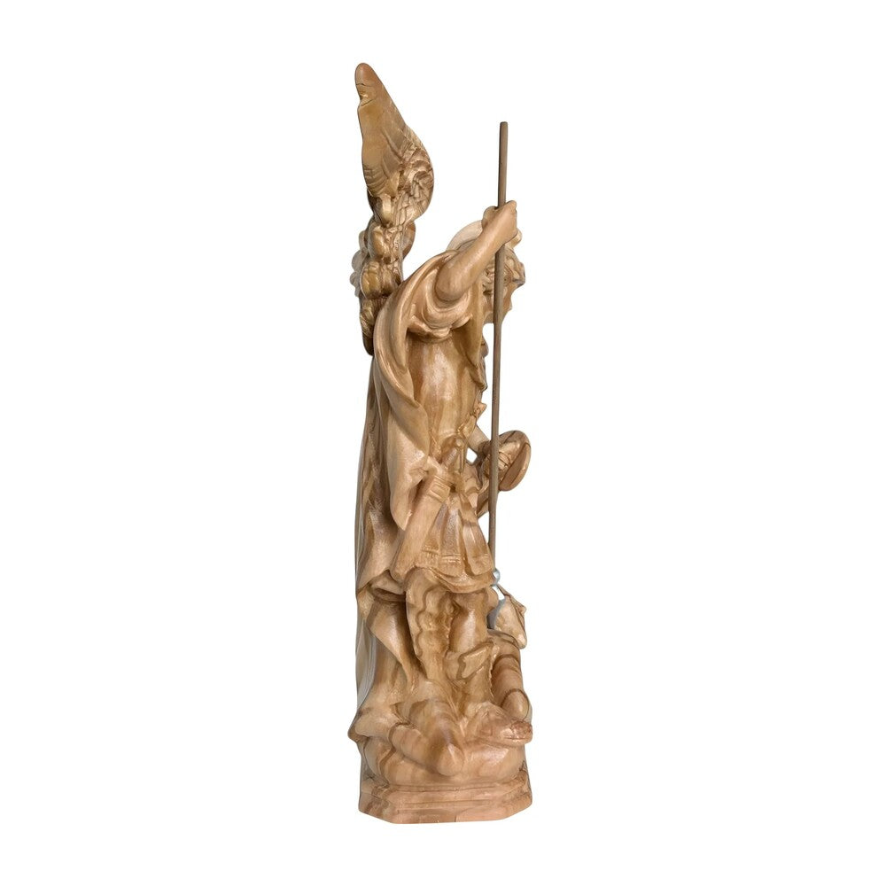 Archangel Michael Defeating Satan Statue - Val Gardena Wood Sculpture