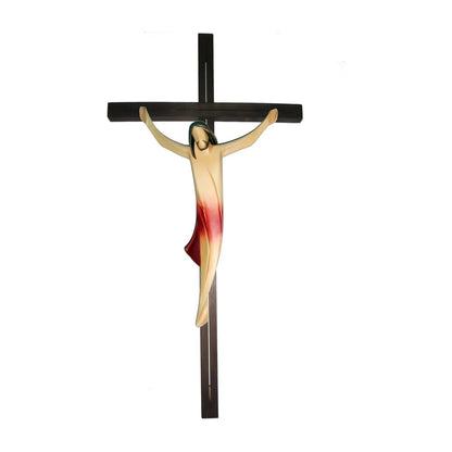 Crucifix Modern Stylized Carved Wood Val Gardena