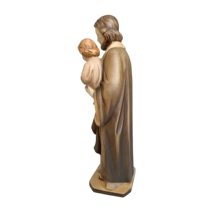Wooden Statue Saint Joseph with Child Jesus and the Polychrome Lily