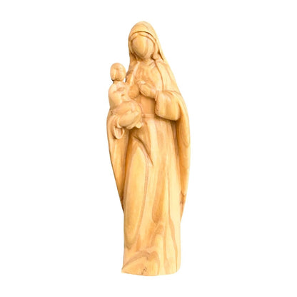 Modern Madonna with Child, Val Gardena Artisanal Wood Sculpture