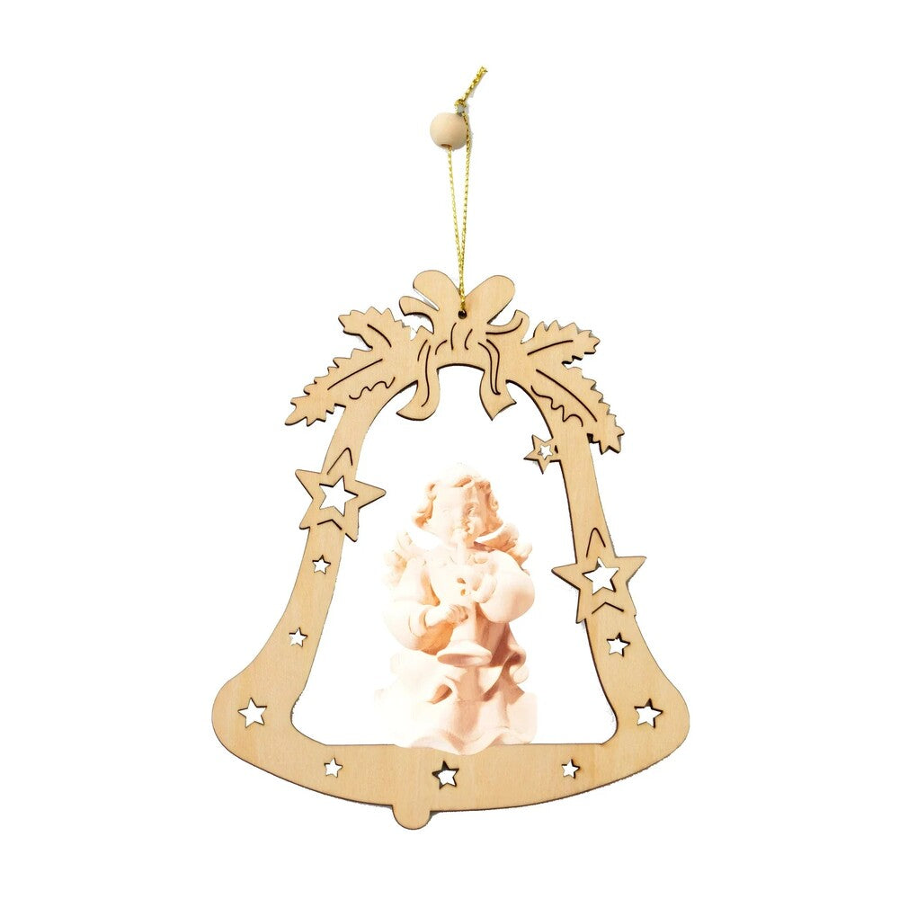 Handcrafted Wooden Bell with Musical Angel from Val Gardena