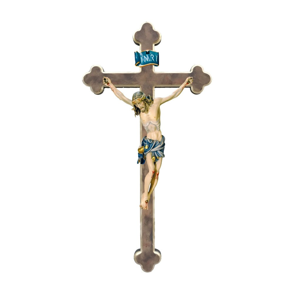 Maple Wooden Crucifix on Baroque Cross, Oil Painted