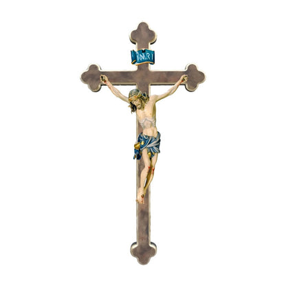 Maple Wooden Crucifix on Baroque Cross, Oil Painted