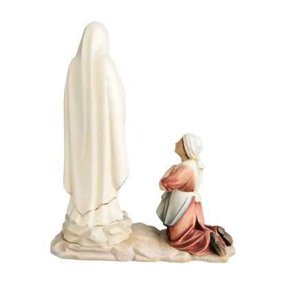 Statue Madonna of Lourdes with Bernadette in Val Gardena Wood