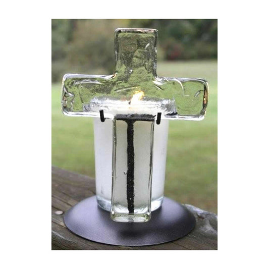 Glass Cross & Candle - Crystal