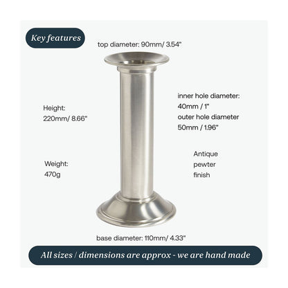 Large Pillar Antique Finish Pewter Candle Holder