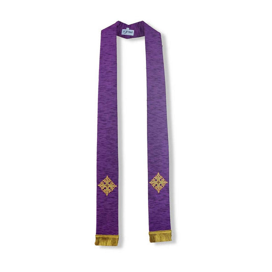 Purple Overlay Stole With Flower Cross Design