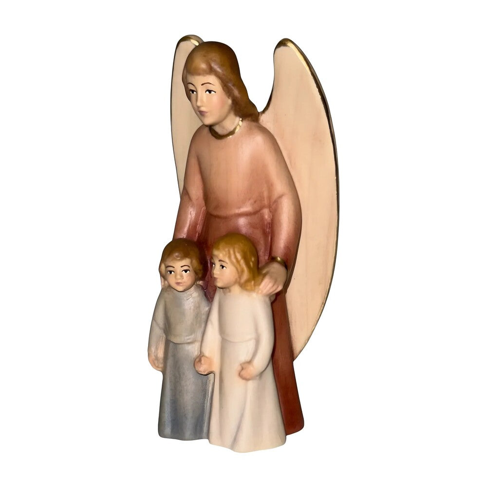 Guardian Angel with Children: Maple Wood Sculpture from Val Gardena