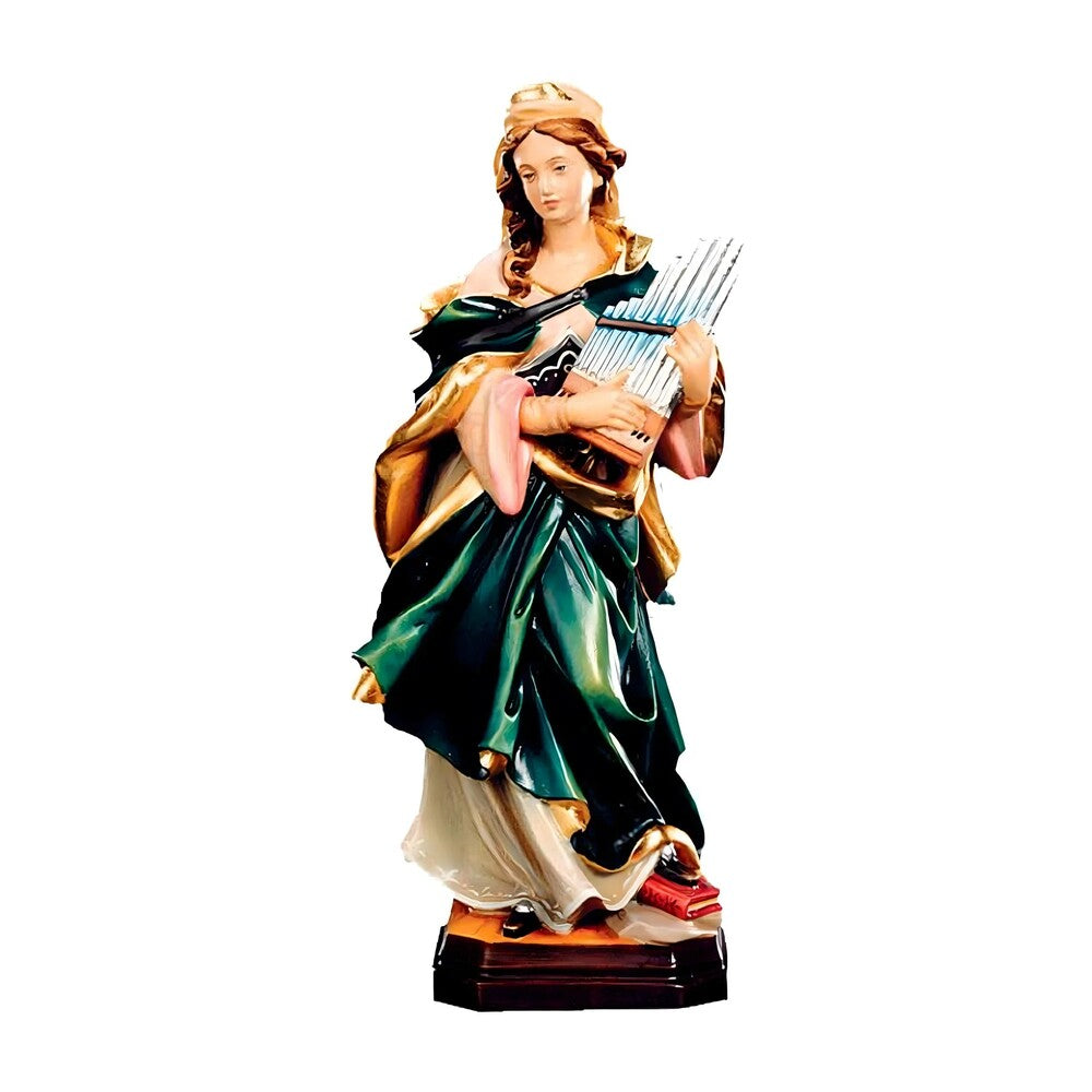 St. Cecilia, Patron Saint of Music Statue with Organ | Wood Carving from Val Gardena