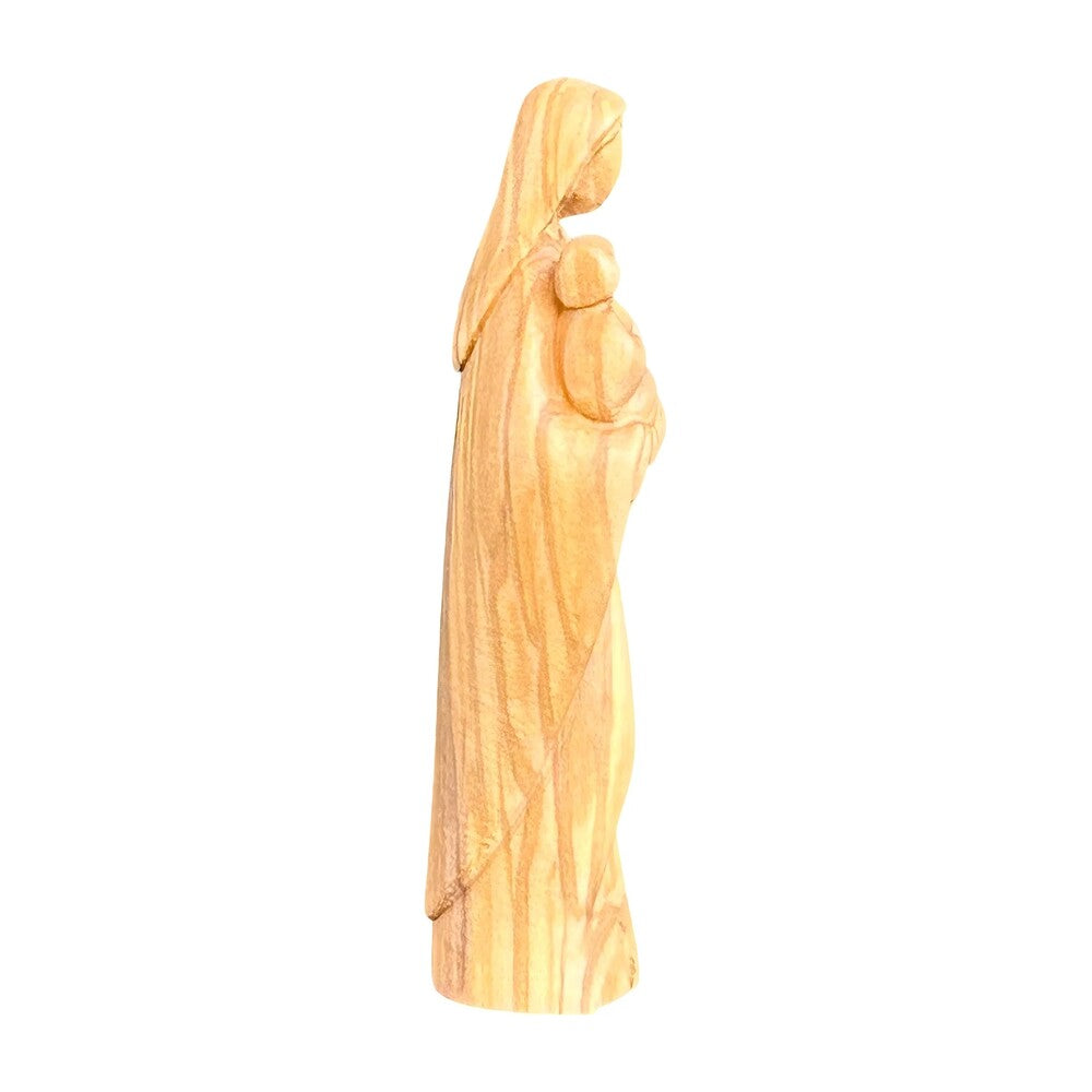 Modern Madonna with Child, Val Gardena Artisanal Wood Sculpture