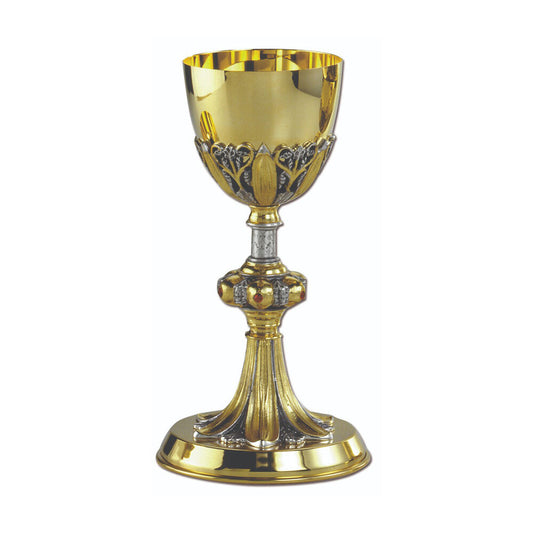 9 3/4" Hand Chiselled Two Tone Silver & Gold Plated Chalice