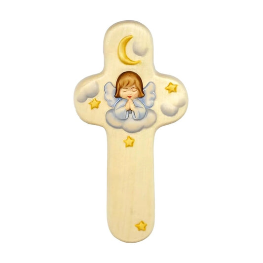 Stylized Cross with Praying Angel | Maple Wood Sculpture 15 cm