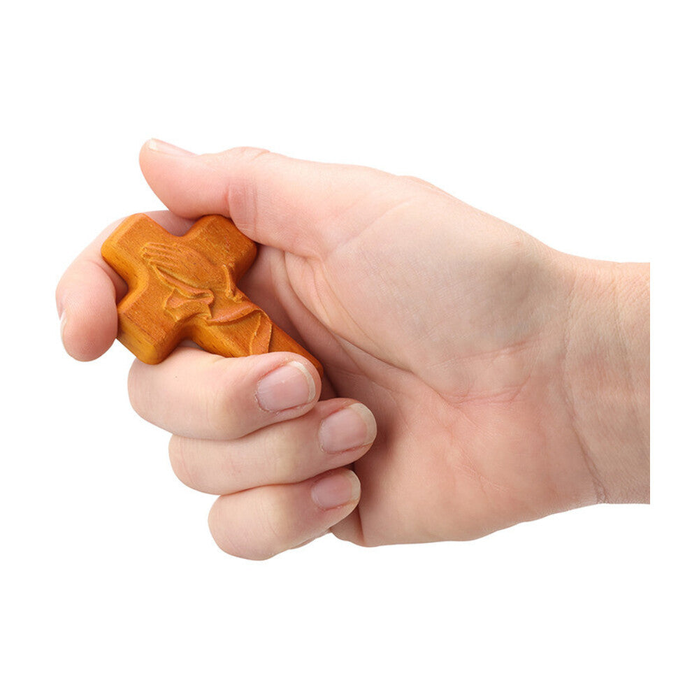Praying Hands Wood Pocket Cross