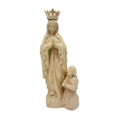 Sculpture Our Lady of Lourdes and Bernadette in Val Gardena Wood