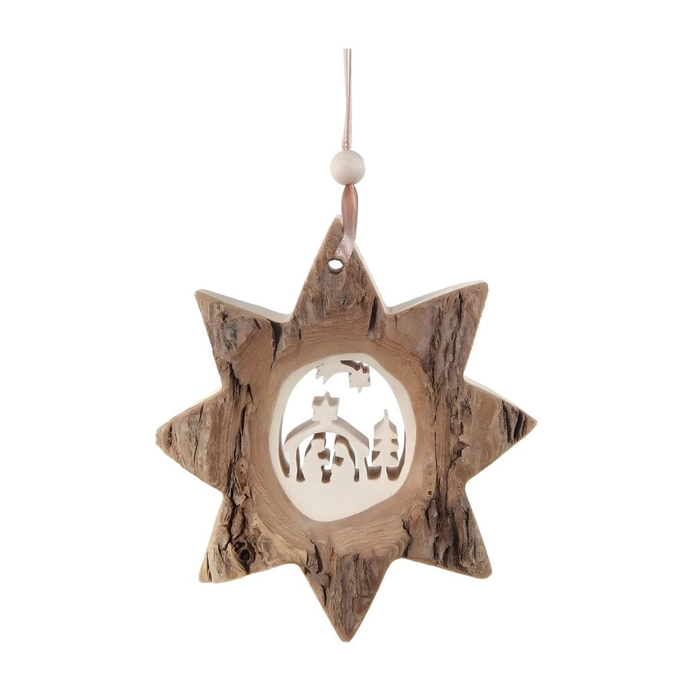 Carved Wooden Star of Bethlehem Nativity 10 cm