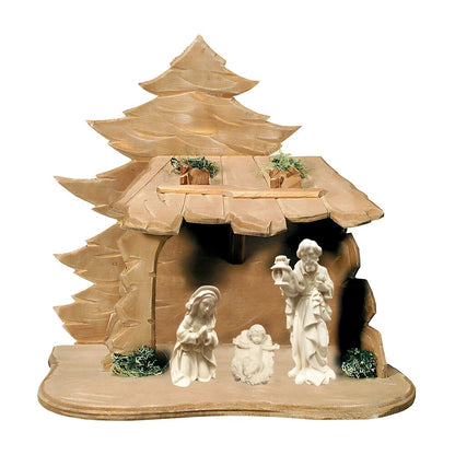 Handmade Hut with Holy Family – Val Gardena Wooden Nativity Scene