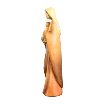 Modern Madonna with Child, Val Gardena Artisanal Wood Sculpture