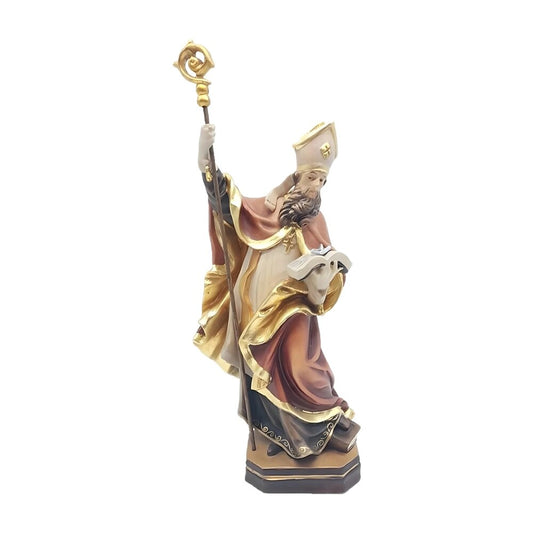 St. Clement Statue in Hand-Carved Wood from Val Gardena, Anchor Symbol