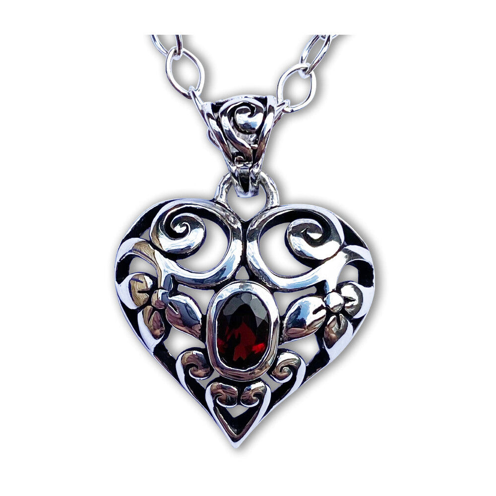 Grille Heart with Garnet Necklace