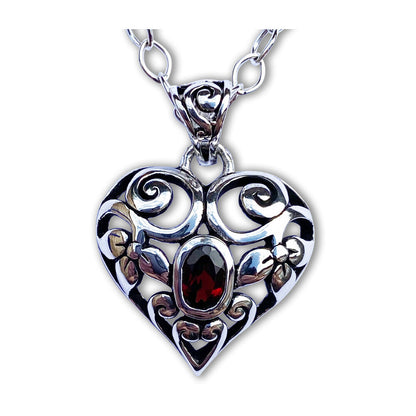 Grille Heart with Garnet Necklace