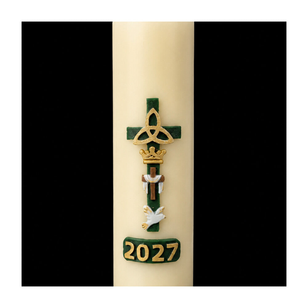 Green Cross with Dove Home Paschal Candle - 3" x 12"