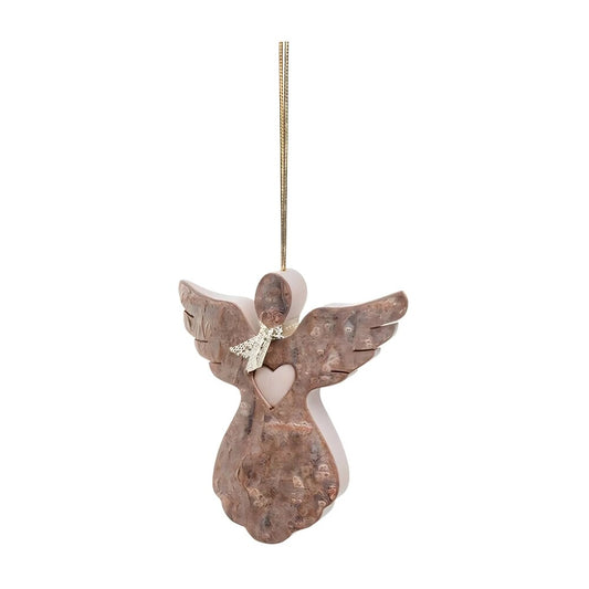 Angel Sculpture with Maple Wood Heart, Bark Finish 6.5 cm