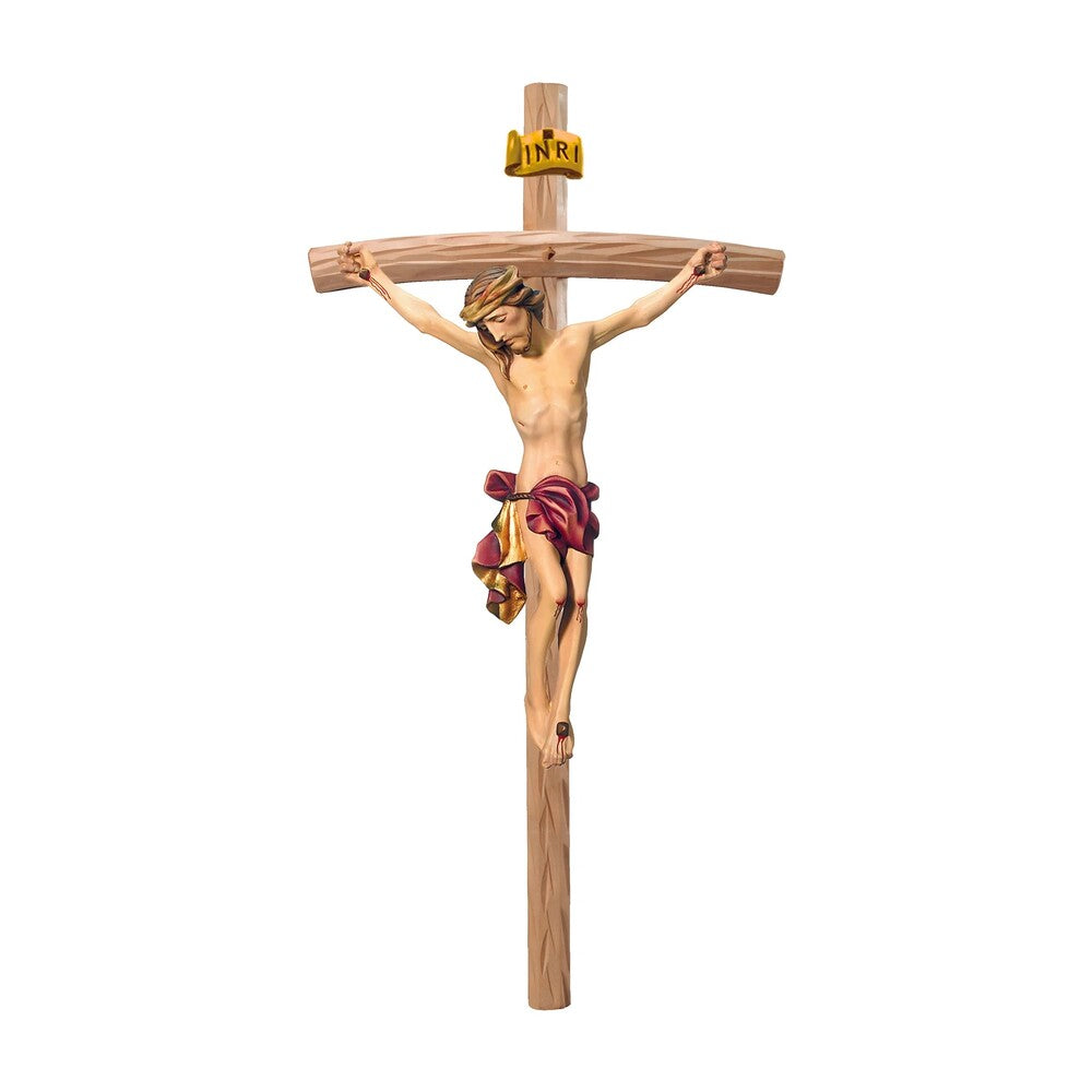 Body of Christ on Curved Cross Handcrafted Val Gardena Wood
