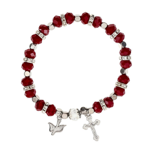 Red & Crystal Holy Spirit Confirmation Rosary Bracelet