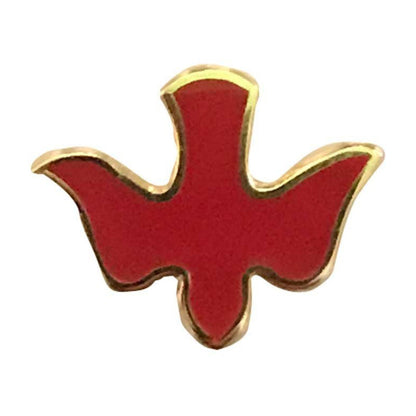 Holy Spirit Dove Lapel Pin - Gold Plated with Red Enamel 1/2" High