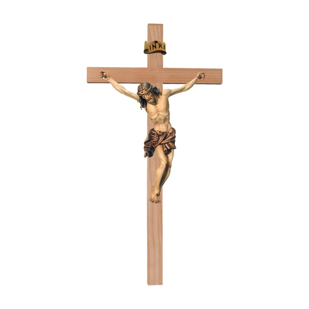 Crucifix Sculpture Christ on the Cross Realistic Hand-Carved in Wood