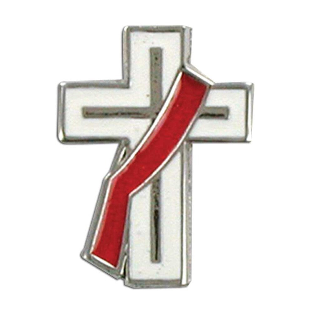 Silver Cross with Red Stole Lapel Pin