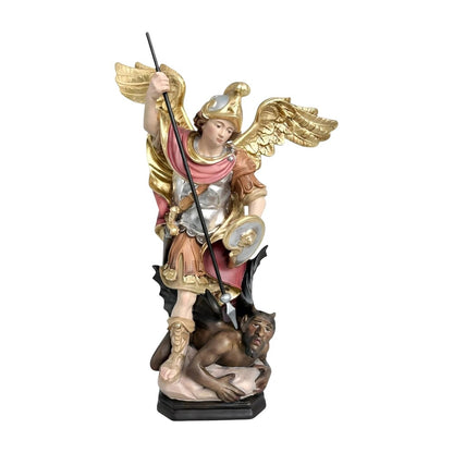 Archangel Michael Defeating Satan Statue - Val Gardena Wood Sculpture