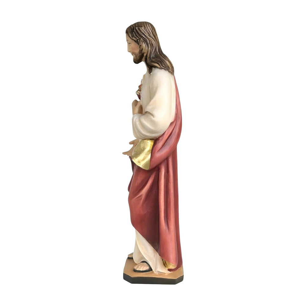 Sacred Heart of Jesus Sculpture in Hand-Painted Val Gardena Wood